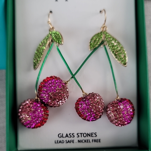 Piper K Cherry Earrings with Sparkling Stones - Picture 4 of 4